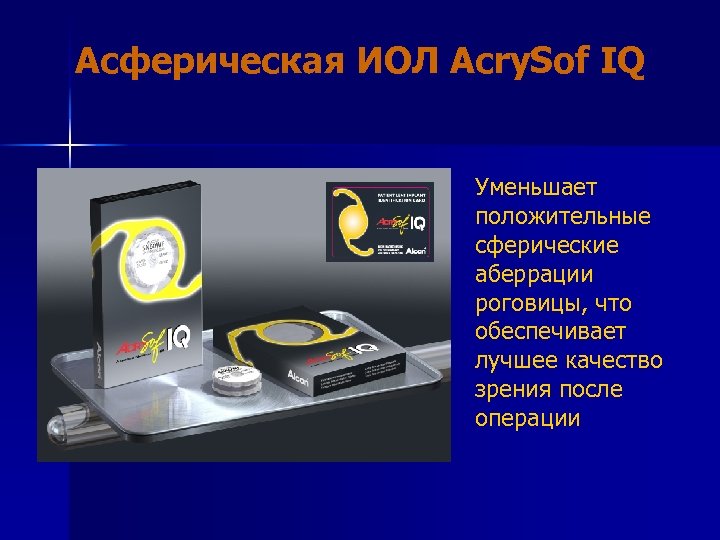 Асферическая ИОЛ Аcry. Sof IQ Уменьшает положительные сферические аберрации роговицы, что обеспечивает лучшее качество