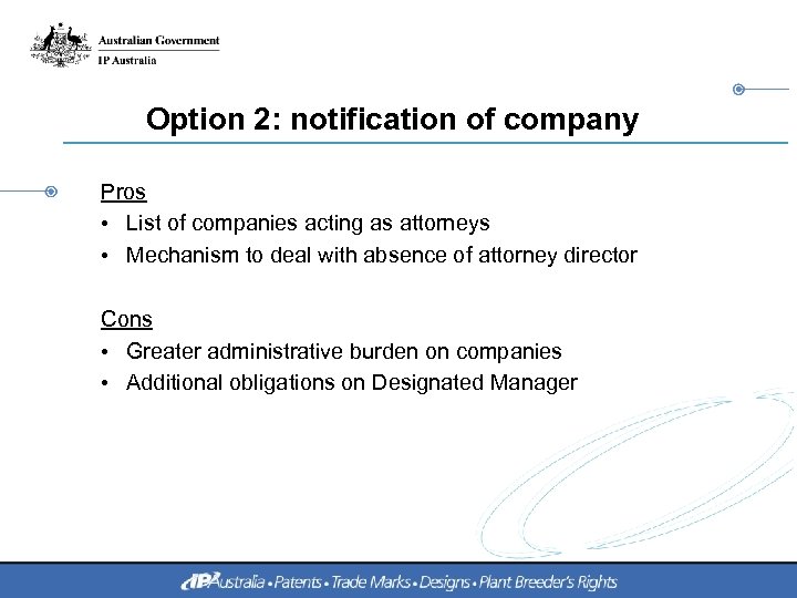 Option 2: notification of company Pros • List of companies acting as attorneys •