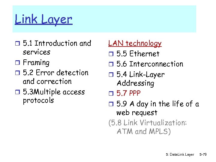 Link Layer r 5. 1 Introduction and services r Framing r 5. 2 Error