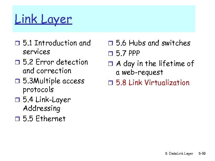 Link Layer r 5. 1 Introduction and r r services 5. 2 Error detection