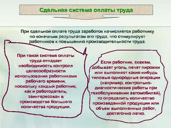 Сдельная система оплаты труда При сдельной оплате труда заработок начисляется работнику по конечным результатам