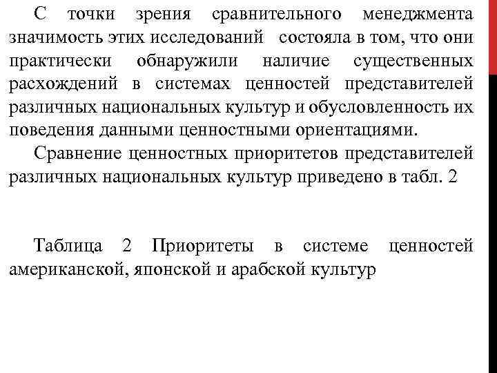 С точки зрения сравнительного менеджмента значимость этих исследований состояла в том, что они практически