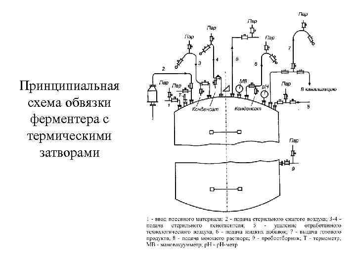 Принципиальная схема обвязки ферментера с термическими затворами 