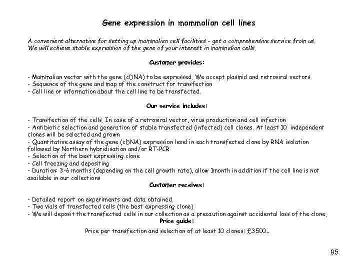  Gene expression in mammalian cell lines A convenient alternative for setting up mammalian