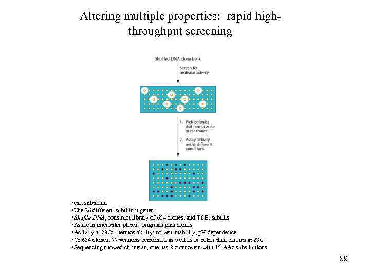 Altering multiple properties: rapid highthroughput screening • ex. , subtilisin • Use 26 different