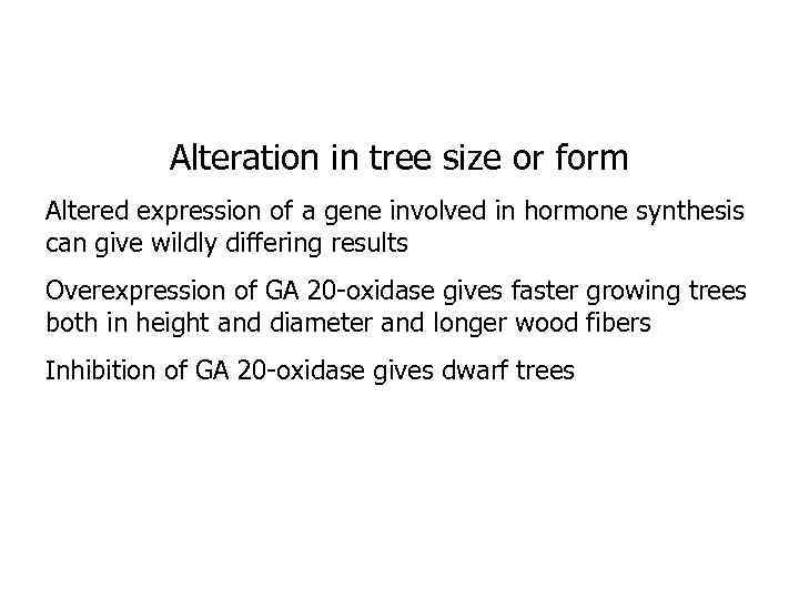 Alteration in tree size or form Altered expression of a gene involved in hormone