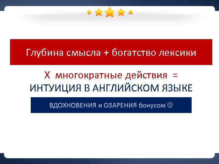 Глубина смысла + богатство лексики Х многократные действия = ИНТУИЦИЯ В АНГЛИЙСКОМ ЯЗЫКЕ ВДОХНОВЕНИЯ