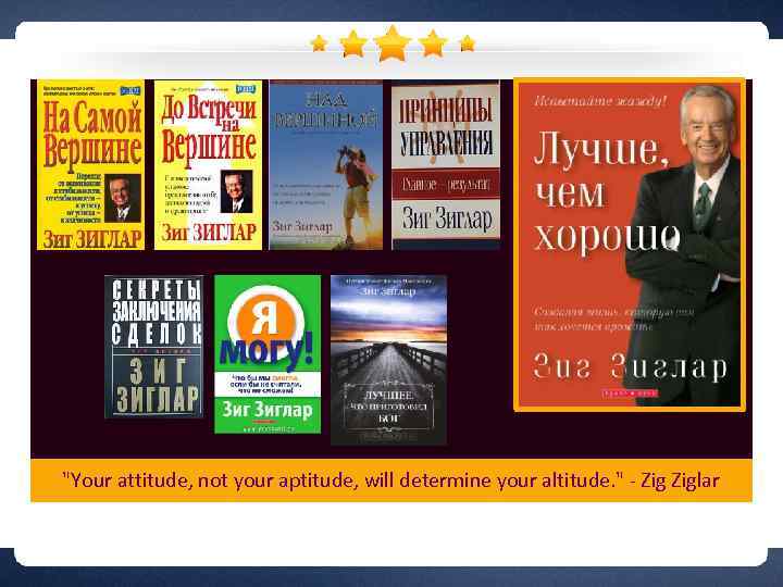 "Your attitude, not your aptitude, will determine your altitude. " - Ziglar 