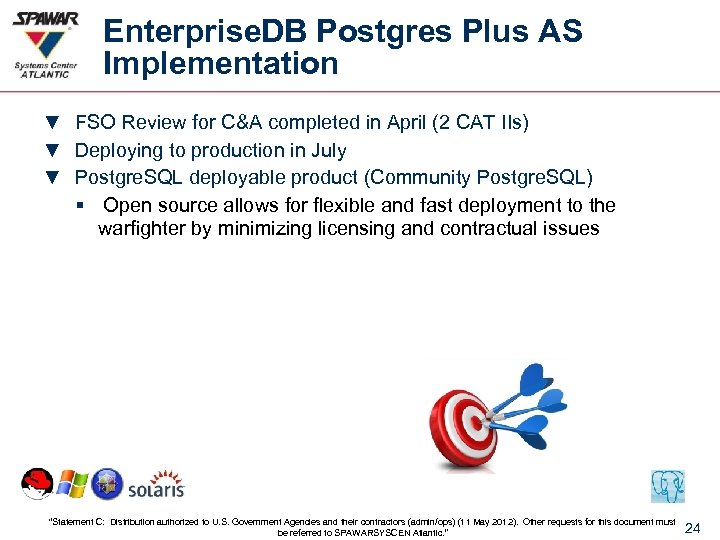 Enterprise. DB Postgres Plus AS Implementation ▼ FSO Review for C&A completed in April