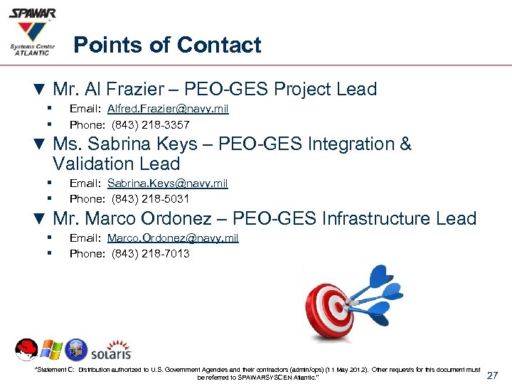 Points of Contact ▼ Mr. Al Frazier – PEO-GES Project Lead § § Email:
