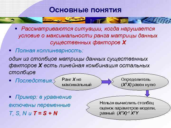 Основные понятия § Рассматриваются ситуации, когда нарушается условие о максимальности ранга матрицы данных существенных