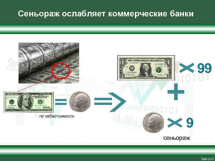 Сеньораж ослабляет коммерческие банки 99 по себестоимости 9 сеньораж 