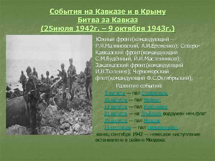 События на Кавказе и в Крыму Битва за Кавказ (25 июля 1942 г. –