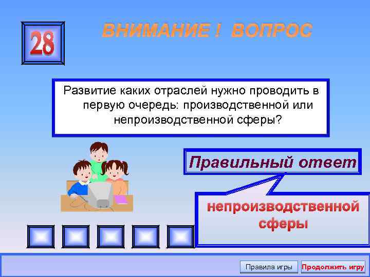 ВНИМАНИЕ ! ВОПРОС Развитие каких отраслей нужно проводить в первую очередь: производственной или непроизводственной