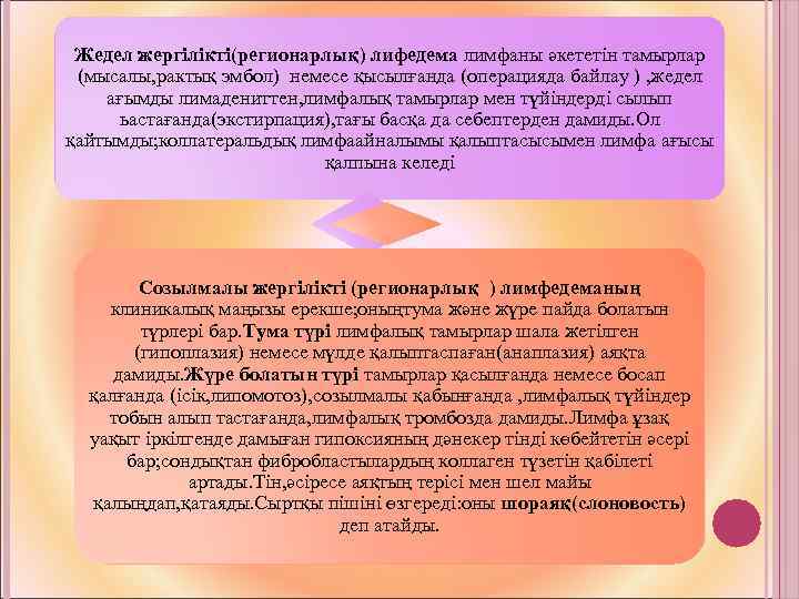 Жедел жергілікті(регионарлық) лифедема лимфаны әкететін тамырлар (мысалы, рактық эмбол) немесе қысылғанда (операцияда байлау )