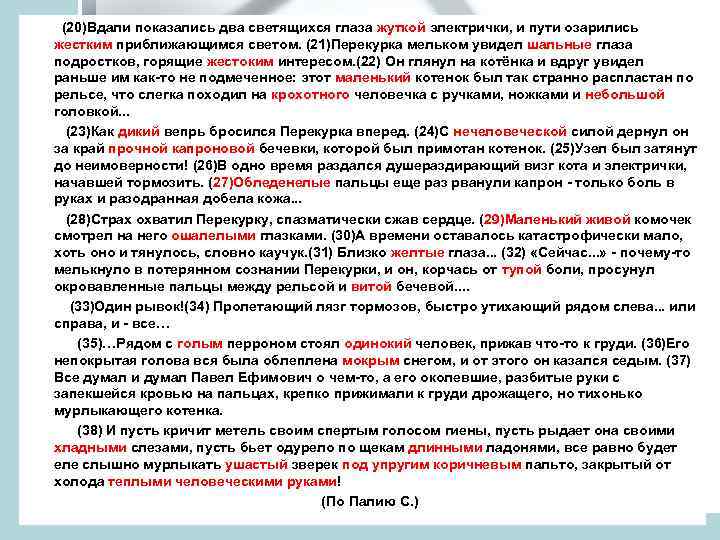  (20)Вдали показались два светящихся глаза жуткой электрички, и пути озарились жестким приближающимся светом.