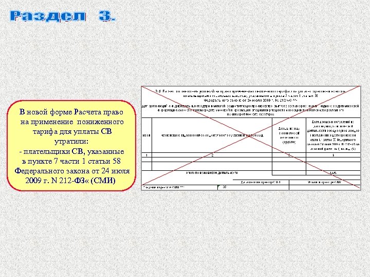В новой форме Расчета право на применение пониженного тарифа для уплаты СВ утратили: -