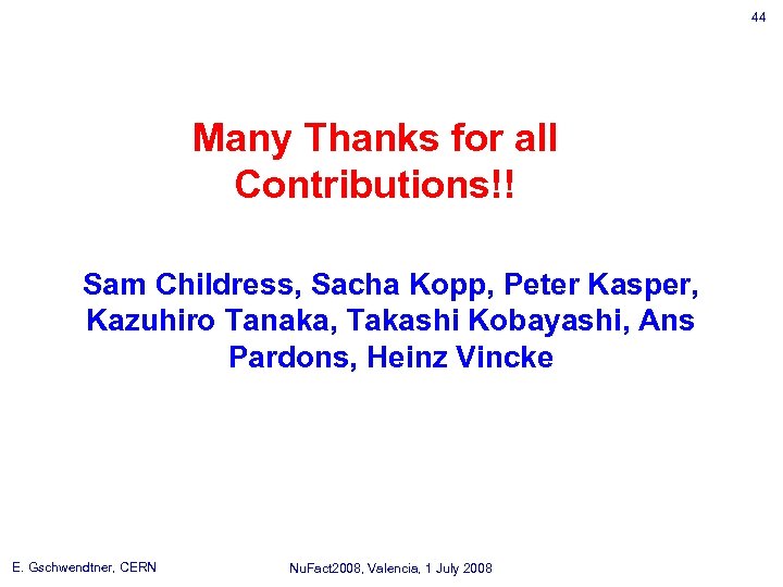 44 Many Thanks for all Contributions!! Sam Childress, Sacha Kopp, Peter Kasper, Kazuhiro Tanaka,