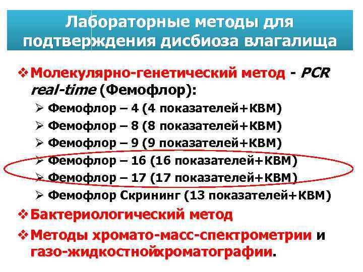 Лабораторные методы для подтверждения дисбиоза влагалища v Молекулярно генетический метод PCR Молекулярно генетический метод