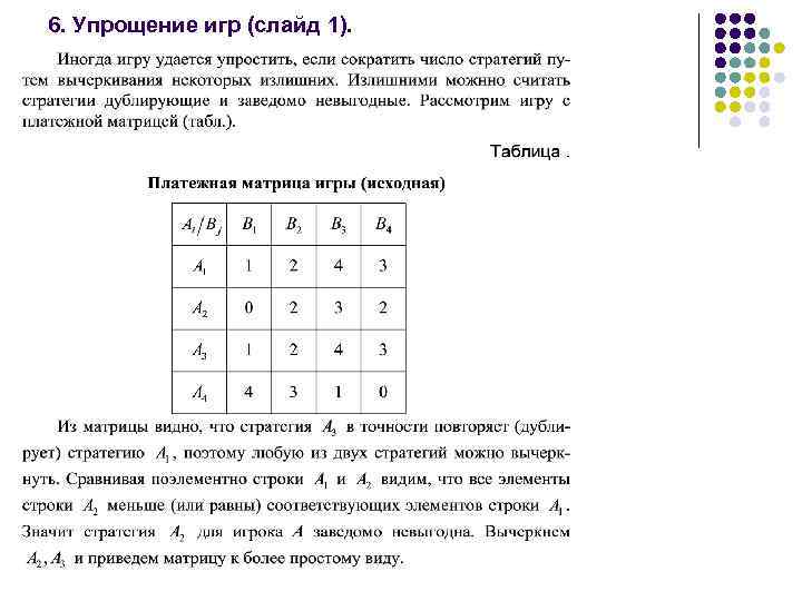 6. Упрощение игр (слайд 1). 