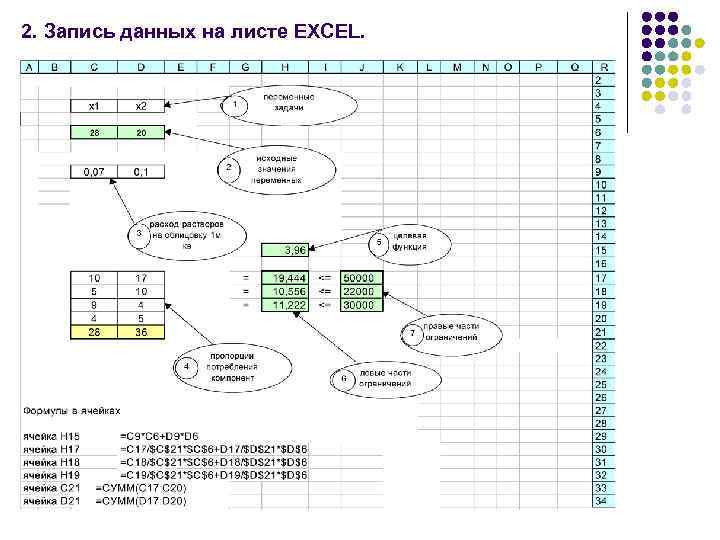 2. Запись данных на листе EXCEL. 