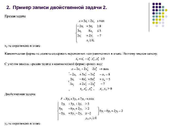2. Пример записи двойственной задачи 2. 