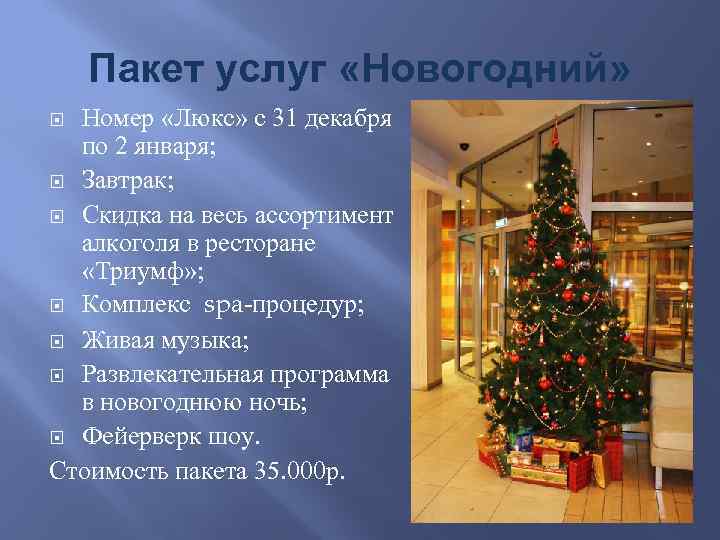 Пакет услуг «Новогодний» Номер «Люкс» с 31 декабря по 2 января; Завтрак; Скидка на