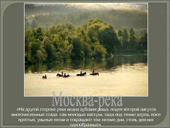  «На другой стороне реки видна дубовая роща, подле которой пасутся многочисленные стада: там