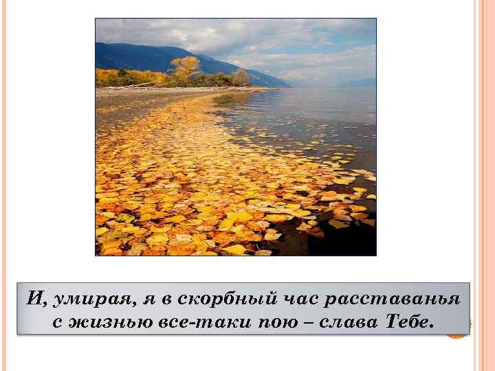 И, умирая, я в скорбный час расставанья с жизнью все-таки пою – слава Тебе.