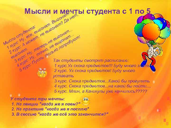 Мысли и мечты студента с 1 по 5. . т. т, я он а