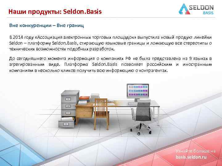 Наши продукты: Seldon. Basis Вне конкуренции – Вне границ В 2014 году «Ассоциация электронных