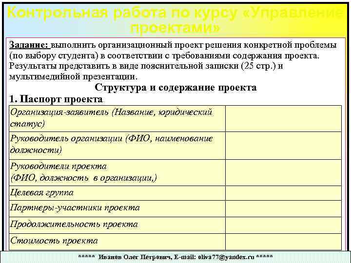 Контрольная работа: Управление проектом