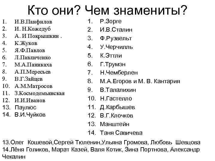 Кто они? Чем знамениты? 1. 2. 3. 4. 5. 6. 7. 8. 9. 10.