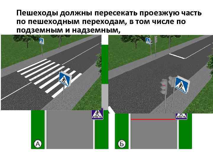 Пешеходы должны пересекать проезжую часть по пешеходным переходам, в том числе по подземным и