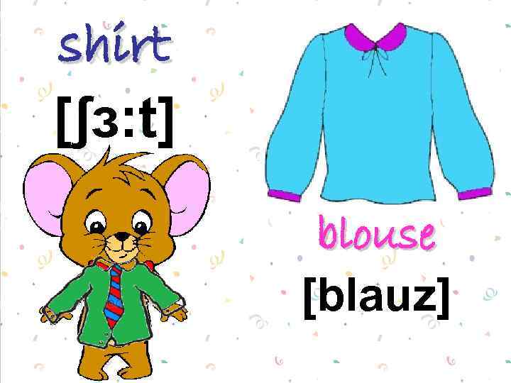 shirt [ʃɜ: t] blouse [blauz] 