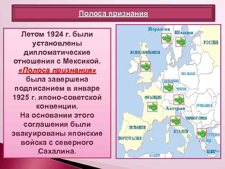 Полоса признания 1924— 1925 годы были в Летом 1924 г. вошли историю международных установлены