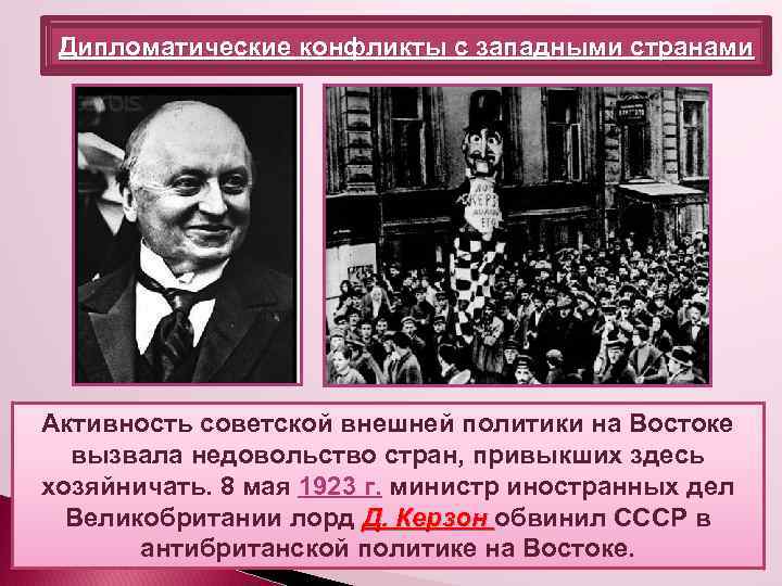 Дипломатические конфликты с западными странами Активность советской внешней политики на Востоке вызвала недовольство стран,