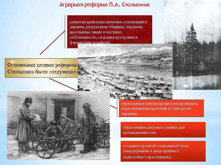 Аграрная реформа П. А. Столыпина развитие капиталистических отношений в деревне, разрушение общины, передача крестьянам