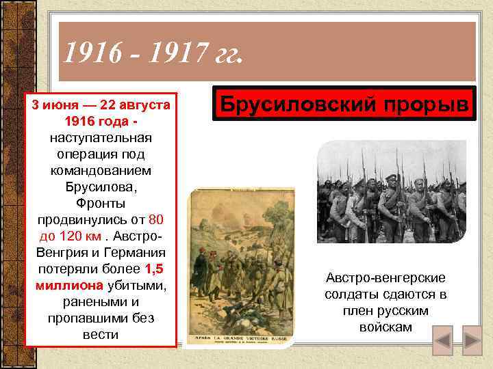 1916 - 1917 гг. 3 июня — 22 августа 1916 года - наступательная операция