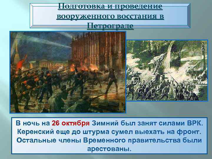 Подготовка и проведение вооруженного восстания в Петрограде В ночь на 26 октября Зимний был