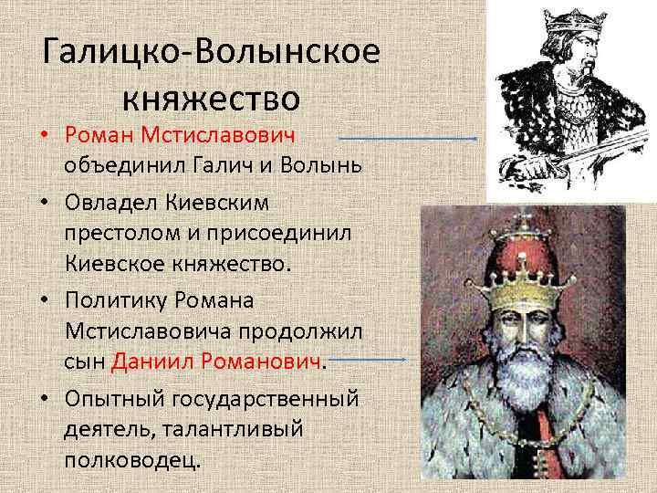 Галицко-Волынское княжество • Роман Мстиславович объединил Галич и Волынь • Овладел Киевским престолом и