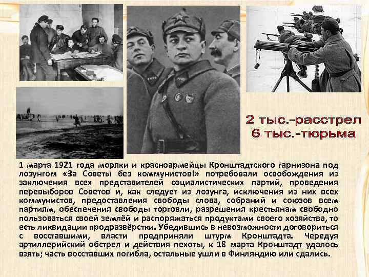 1 марта 1921 года моряки и красноармейцы Кронштадтского гарнизона под лозунгом «За Советы без