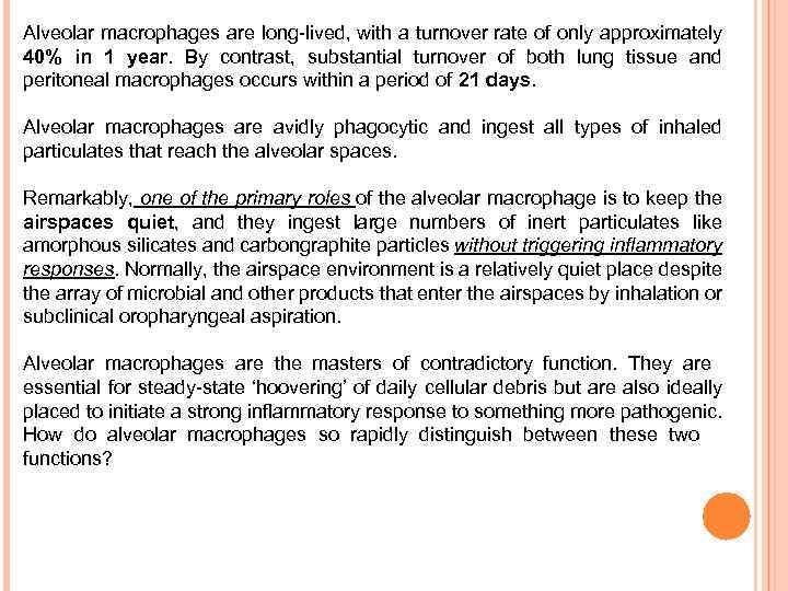 Alveolar macrophages are long-lived, with a turnover rate of only approximately 40% in 1