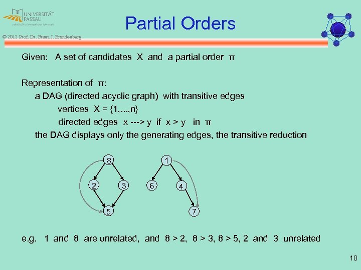 Partial Orders © 2012 Prof. Dr. Franz J. Brandenburg Given: A set of candidates