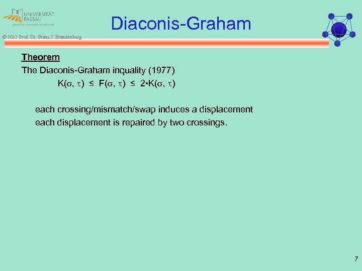Diaconis-Graham © 2012 Prof. Dr. Franz J. Brandenburg Theorem The Diaconis-Graham inquality (1977) K(