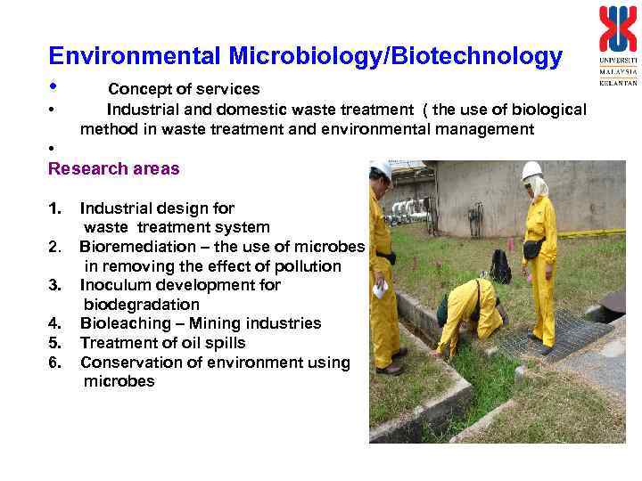 Environmental Microbiology/Biotechnology • Concept of services • Industrial and domestic waste treatment ( the