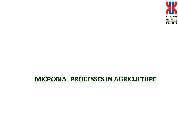 MICROBIAL PROCESSES IN AGRICULTURE 