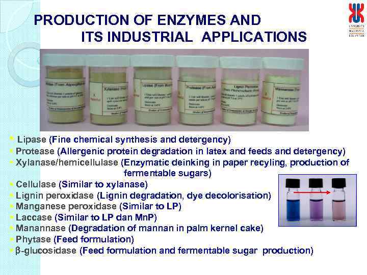 PRODUCTION OF ENZYMES AND ITS INDUSTRIAL APPLICATIONS • Lipase (Fine chemical synthesis and detergency)