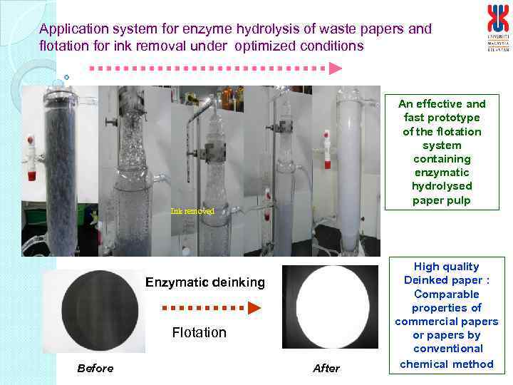 Application system for enzyme hydrolysis of waste papers and flotation for ink removal under