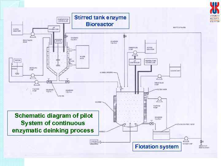 Stirred tank enzyme Bioreactor Schematic diagram of pilot System of continuous enzymatic deinking process